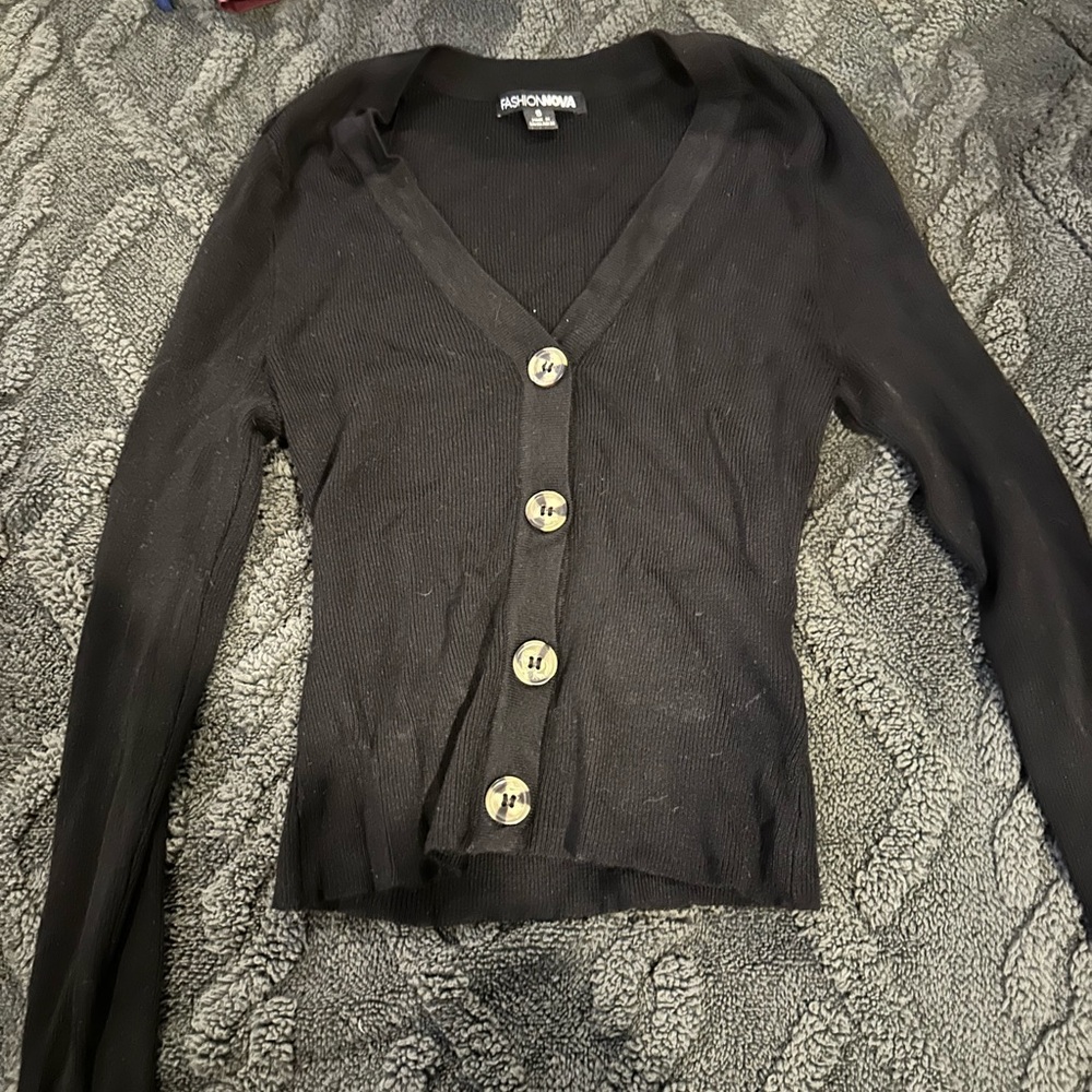 Fashion Nova Black V-Neck Cardigan